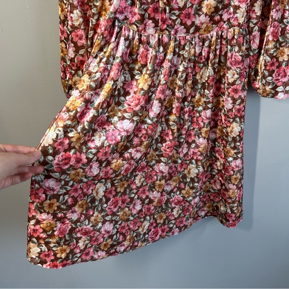 Peach Love Womens Brown Floral Velvet Dress Smocked Fairycore Size S Cottagecore - Picture 7 of 12